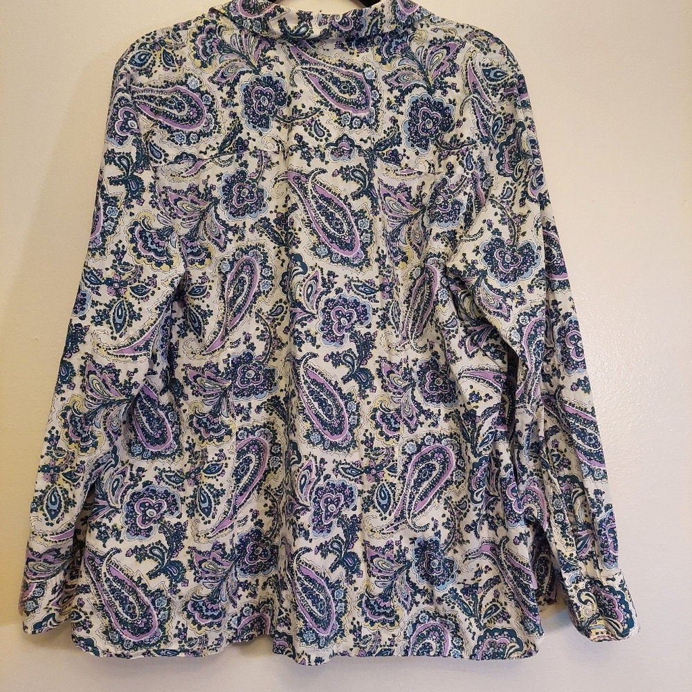 Talbots White Purple Paisley Lightweight button down long sleeve Top. Size 18W - Picture 6 of 10